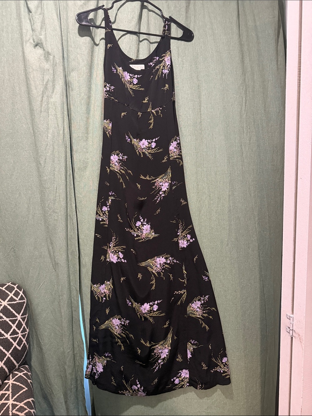 VINTAGE 90’s Express Black Maxi Slip Dress with Lavender Floral Print